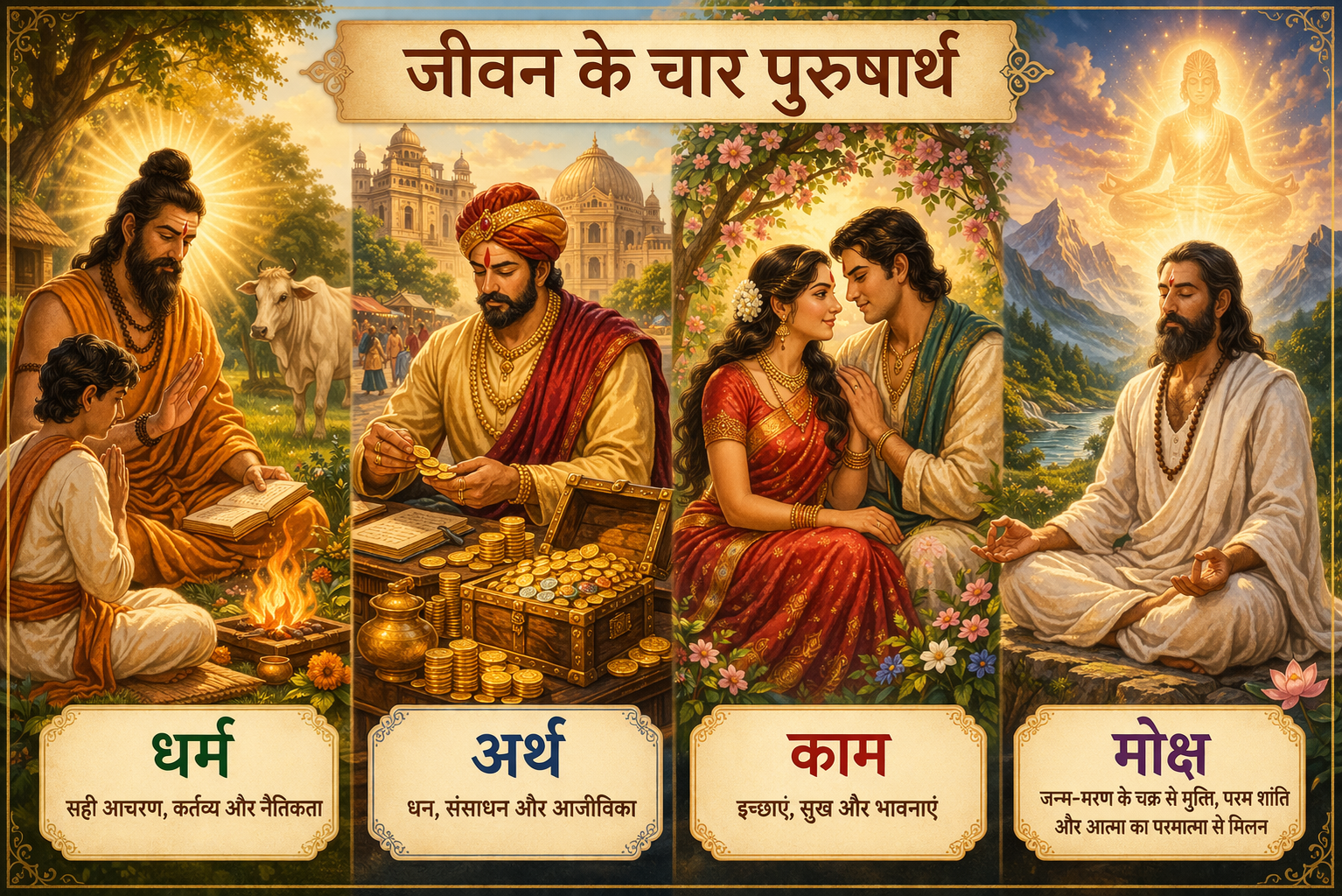 dharm arth kaam mouksh , धर्अ, अर्थ , काम मौक्ष