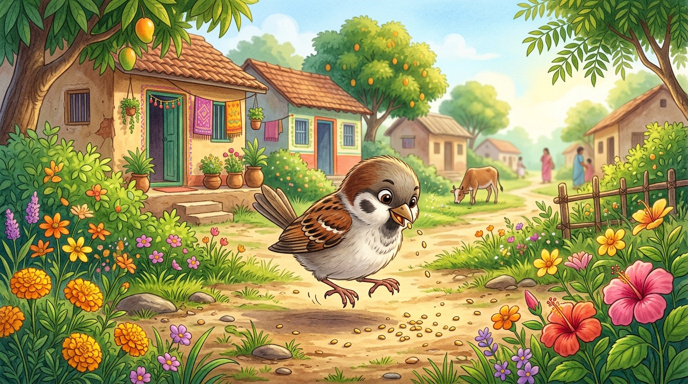 small sparrow hopping