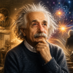 Albert Einstein life and inventions illustration