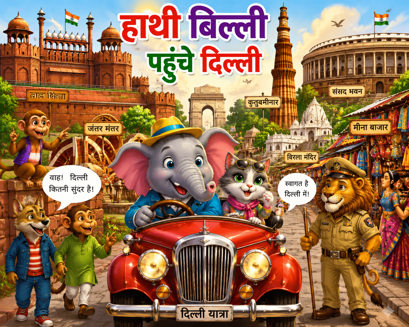 Hathi billi pahunche Dilli Funny Hindi poem for Kids