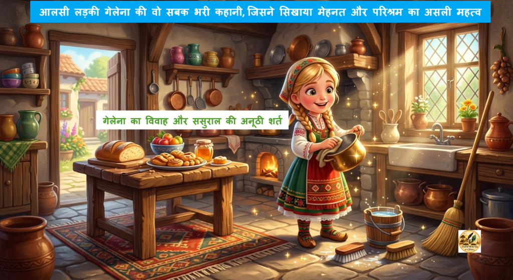 Gelena happily cooking and managing her cozy kitchen in Kaam Ka Mol story