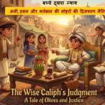 Wise boy acting as a caliph solving the olive jar dispute in Bacche Ka Nyay story