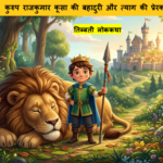 Brave prince Koosa standing in the forest in Sundar Rajkumar story.