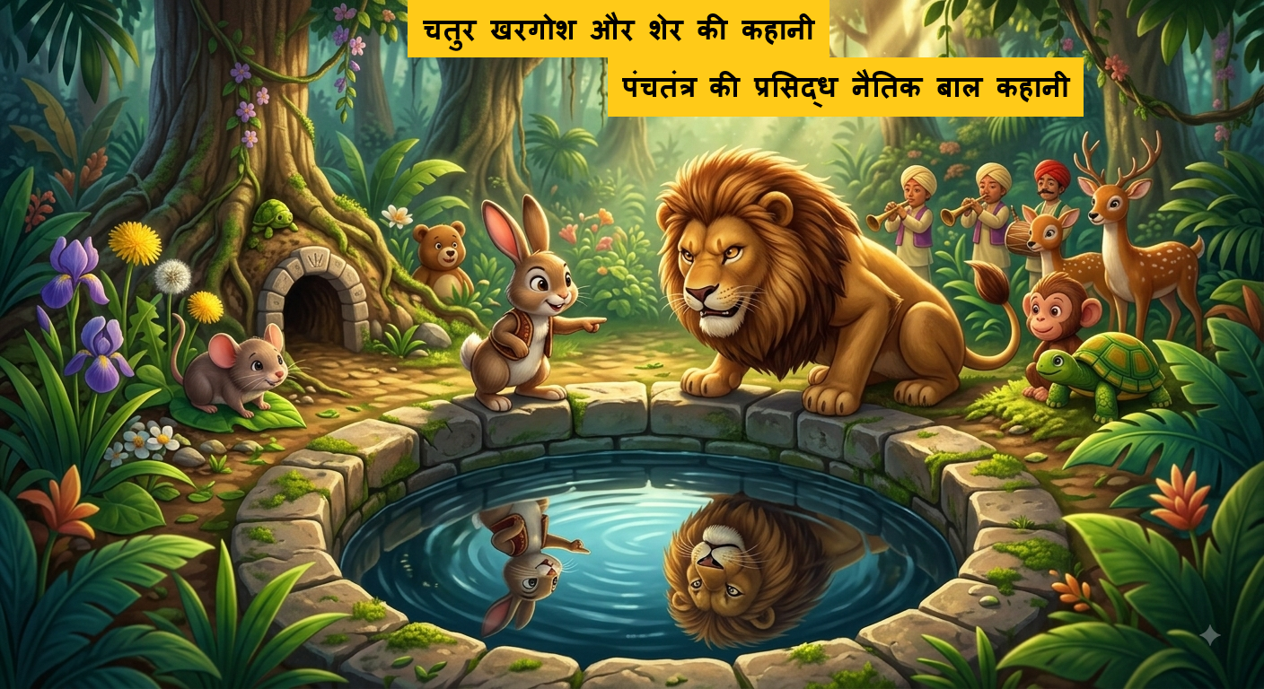 चतुर खरगोश और शेर की कहानी | Chatur Khargosh Aur Sher Ki Kahani | Panchatantra Moral Story in Hindi