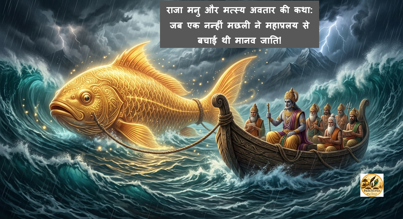राजा मनु और मत्स्य अवतार की कथा: जब एक नन्हीं मछली ने महाप्रलय से बचाई थी मानव जाति! (Raja Manu Aur Matsya Avatar Ki Kahani)