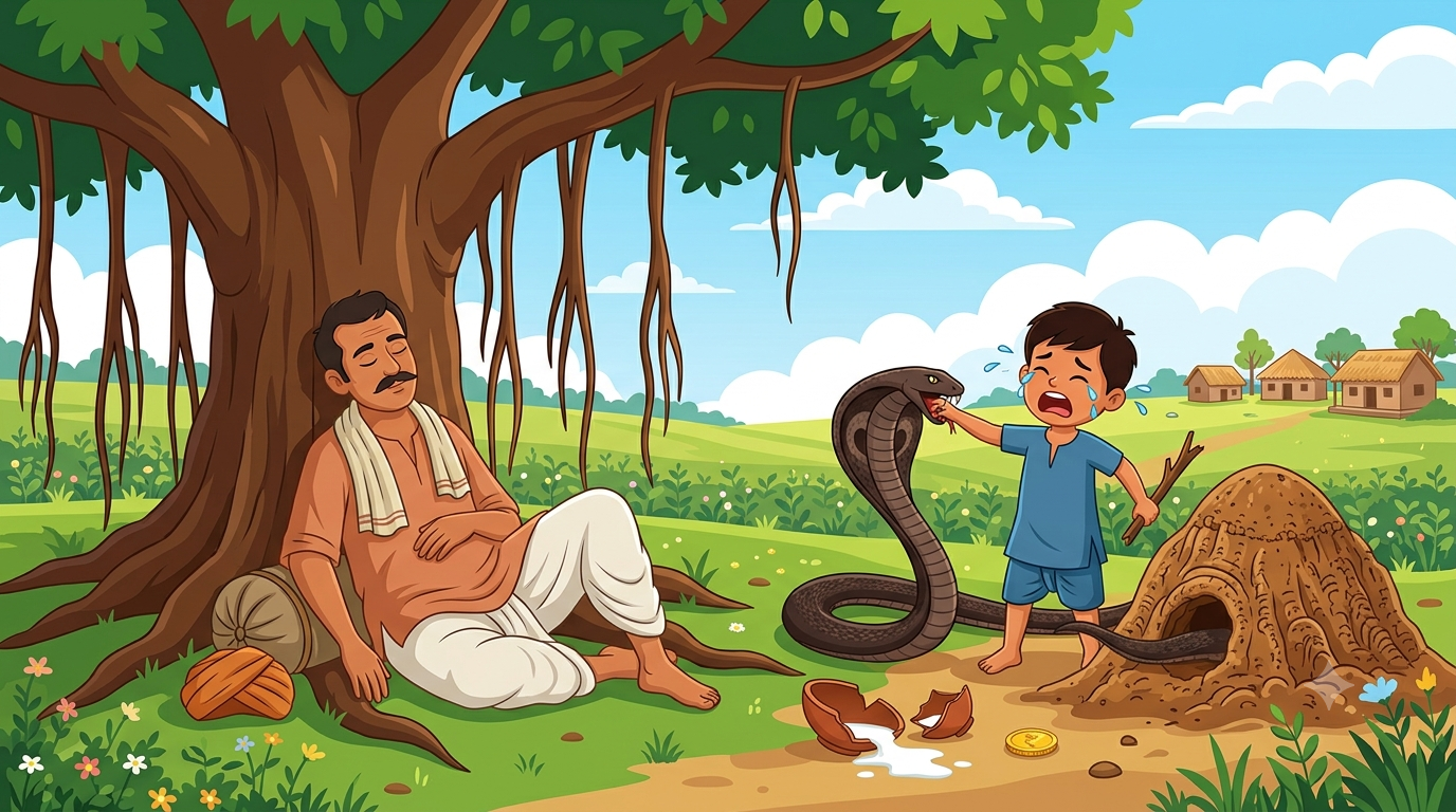 किसान और साँप की कहानी: पंचतंत्र की वह सीख जिसने लालची बेटे को मौत दी और किसान को सबक़! | हिंदी कहानियाँ