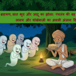 ब्राह्मण और सात भूत की कहानी: ब्राह्मण भूतों के सामने बैठा जादू के झोले और रोटियों के साथ फीचर्ड इमेज