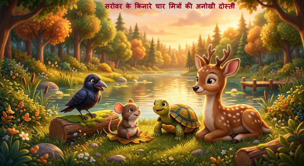 तालाब के किनारे चार मित्र कौवा चूहा कछुआ और हिरन - Kauwa Chuha Kachhua Aur Hiran Ki Kahani.